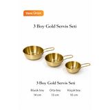 MİMOZA PARK 3 Boy Gold Servis Seti - ÇELİK 304 Mini Tava Sunum Seti Sosluk Çerezlik Kahvaltılık 14-13-10 cm
