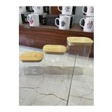 MİMOZA PARK 3 lü Bambu Kapaklı Kavanoz Seti Baharat Takımı( 1600 / 1100 / 400 ml )