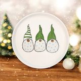 Mimoza Porselen Yılbaşı Mini Cüceler Desenli Porselen Yuvarlak Mini Sunum Tabağı - Yeşil