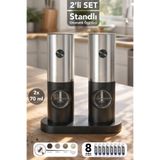 mimtec 2'li Set - Standlı Otomatik Baharat Öğütücü Işıklı Pilli Tuz Karabiber Değirmeni 70ml Pil Hediyeli