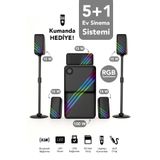 mimtec 5+1 Ev Sinema Sistemi - Bluetoothlu RGB Aydınlatmalı Hoparlör 100W Amfi 5x15W Speaker