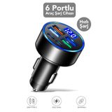 mimtec 6 Çıkışlı Araç Şarj Aleti - 66W Araç İçi Çakmaklık Süper Hızlı Şarj Aleti Type-C USB Çıkışlı