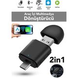mimtec Araç Multimedya Dönüştürücü Adaptör - USB Type-C Uyumlu 2in1 Kablosuz IOS Android Uyumlu Carplay