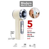 mimtec Modern Mini El Fanı - 5 Kademeli Taşınabilir USB Sarjlı Mini Soğutucu Vantilatör Krem