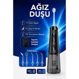 mimtec Şarjlı Ağız Duşu - 320ml Su Hazneli 5 Başlık 4 Çalışma Modlu Su Geçirmez Ağız Diş Dil Temizleyici Siyah
