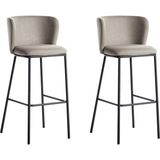 Mına 2'li Bar Sandalyesi Seti, 73 cm Oturum, Ayak Destekli, Modern Tasarım - Bej