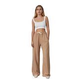 MİNA AİSE Camel Keten Bol Kesim Bağcık Detaylı Pantolon, Rahat ve Şık, Günlük ve Özel Kombinler İçin İdeal - 27057