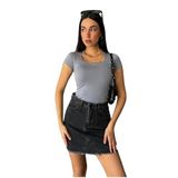 MİNA AİSE Gri Kare Yaka Kısa Kollu Slimfit Basic Body, Modern ve Zarif, Günlük Kombinler İçin İdeal - 27174