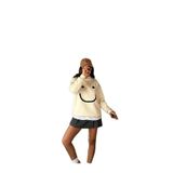 MİNA AİSE Kadın Ekru Smile Süzene Nakışlı 3 İplik Şardonlu Geniş Kesim Sweatshirt 28313
