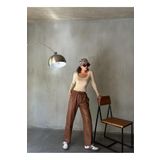 mina aise Kadın Kahve Beli Lastikli İçi Süet Deri Pantolon 28081