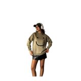 MİNA AİSE Kadın Küf Yeşili Smile Süzene Nakışlı 3 İplik Şardonlu Geniş Kesim Sweatshirt 28313