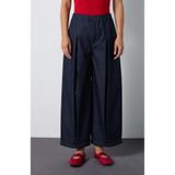 mina aise Kadın Lacivert Premium Beli Lastikli Oversize Kot Pantolon 32010