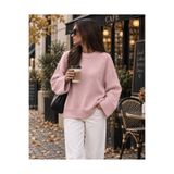 mina aise Kadın Pembe Bisiklet Yaka Oversize Yumoş Triko Kazak 701