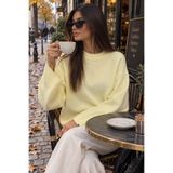 mina aise Kadın Sarı Bisiklet Yaka Oversize Yumoş Triko Kazak 701