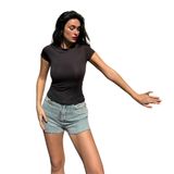 MİNA AİSE Siyah Bisiklet Yaka Kısa Kollu Slimfit Basic Body, Modern ve Şık, Günlük Kombinler İçin İdeal - 27132