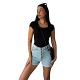 MİNA AİSE Siyah Kare Yaka Kısa Kollu Slimfit Basic Body, Modern ve Zarif, Günlük Kombinler İçin İdeal - 27174
