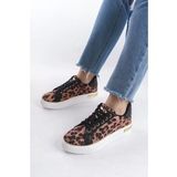 MINA Bağcıklı Ortopedik Taban Leopar Desenli Kadın Sneaker Spor Ayakkabı BT - Kahverengi