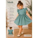 Mina Fırfırlı Yeşil Çocuk Elbise - Açık Mint Yeşili - 2 Yaş