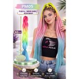 Mina Peruk Afrika Örgülük Ombreli Sentetik Saç 100 Gr. - Fuşya / Neon Sarı / Açık Mavi