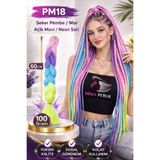 Mina Peruk Afrika Örgülük Ombreli Sentetik Saç 100 Gr. - Şeker Pembe / Mor / Açık Mavi / Neon Sarı