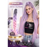 Mina Peruk Afrika Örgülük Ombreli Sentetik Saç 100 Gr. - Soft Gri / Lila / Pembe
