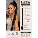 Mina Peruk KAHVERENGİ - İkili Örgü At Kuyruğu Postiş Lastik Tokalı Doğal Görünümlü Uzun Sentetik Saç 60 65 cm