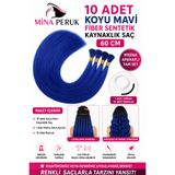 Mina Peruk KOYU MAVİ Parlama Yapmaz Mat Fiber Sentetik Renkli Boncuk Kaynak Saç 60 cm - 10'lu Paket