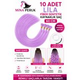 Mina Peruk LİLA Mat Görünümlü Fiber Sentetik Boncuk Kaynak Saç 60 cm Lila - 10lu Paket Takım Seti