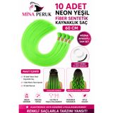 Mina Peruk NEON YEŞİL Isıya Dayanıklı Fiber Sentetik Boncuk Kaynak Saç Neon Yeşil - 10 Adet Uygulama Seti