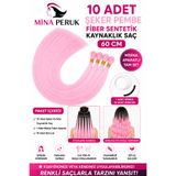 Mina Peruk ŞEKER PEMBE Premium Fiber Sentetik Boncuk Kaynak 60 cm Şeker Pembe - Dip Uç Dolu 10lu Paket