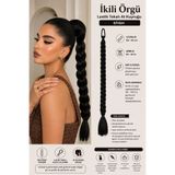 Mina Peruk SİYAH - İkili Örgü Lastik Tokalı At Kuyruğu Saç / Doğal Görünümlü Sentetik Saç Postiş 60-65 cm