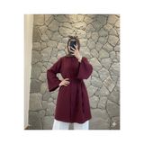 Mina Terzi&Butik Düğmeli Kuşaklı Tunik Bordo