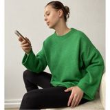 Minaaise Benetton Yeşili Oversize Bisiklet Yaka Yumoş Triko Kazak 26046 - Standart