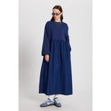 Minaaise Indigo Üstü Penye Altı Dokuma Oversize Uzun Kollu Uzun Elbise 28169 - 0 - İndigo