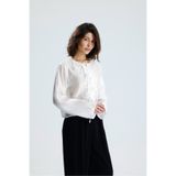 minaaise Kadın Beyaz Tencel Kumaş Bluz Bağcık Detaylı Ve Düğmeli 31043