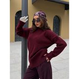 Minaaise Kadın Bordo Bisiklet Yaka Tunik Boy Kazak 7035 - Standart