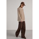 minaaise Kadın Çizgili Oversize Kahve Krem Sweatshirt 30010