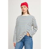 minaaise Kadın Çizgili Oversize Lacivert Krem Sweatshirt 30010