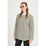 minaaise Kadın Çizgili Oversize Siyah Krem Sweatshirt 30010