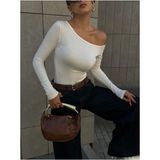 Minaaise Kadın Ekru Kayık Yaka Pamuk Kumaş Body 28168 - L