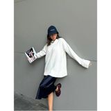 Minaaise Kadın Ekru Oversize Buklet Triko Uzun Kazak 6222 - SREG