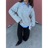Minaaise Kadın Gri Oversize Yumoş Dokulu Kazak 7014 - Standart