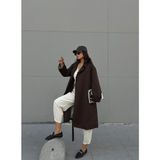 Minaaise Kadın Kahve Astarı Çizgi Desenli Oversize Trençkot 28119 - Kahverengi
