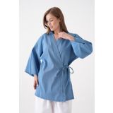 minaaise Kadın Mavi Bağcık Detaylı İnce Kot Kimono Ceket 29223