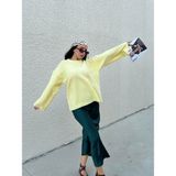 Minaaise Kadın Sarı Oversize Yumoş Dokulu Kazak 7014 - Standart