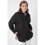minaaise Kadın Siyah %100 Pamuk Oversize Tunik Gömlek 30017
