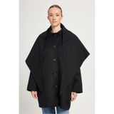 Minaaise Kadın Siyah Oversize Seyyar Yakalı Astarlı Tasarım Trençkot 30009