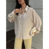 minaaise Kadın Taş Modal Kumaş İnci Detaylı Oversize Gömlek 29095