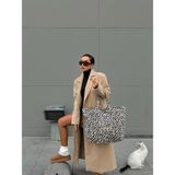 minaaise Leopar Desenli Oversize Kanvas Bez Çanta