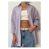 minaaise Lila Çizgili Oversize Gömlek 27001